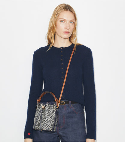 Tory Burch T Monogram Mini Bucket Bag - Tory Navy