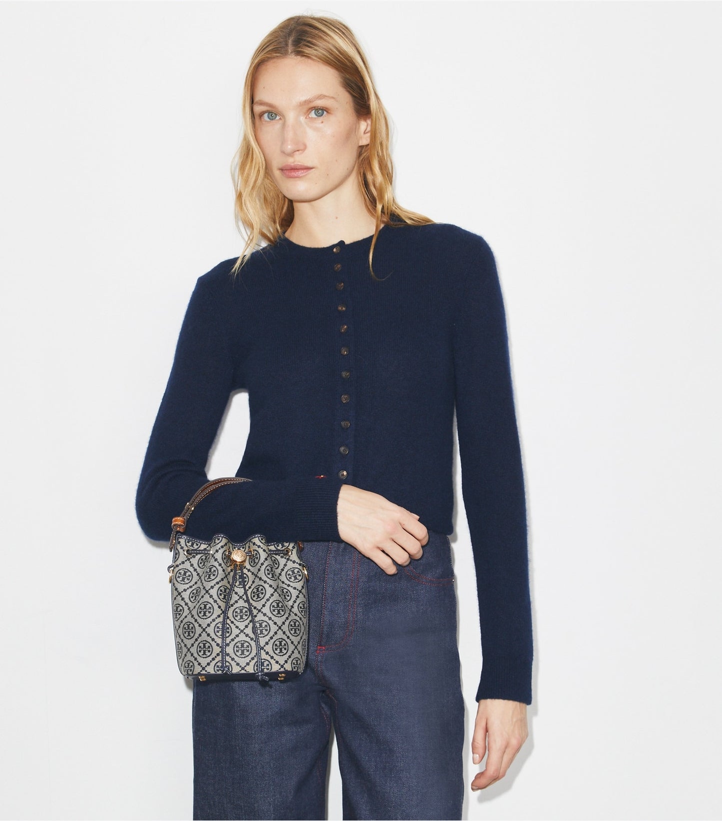 Tory Burch T Monogram Mini Bucket Bag - Tory Navy