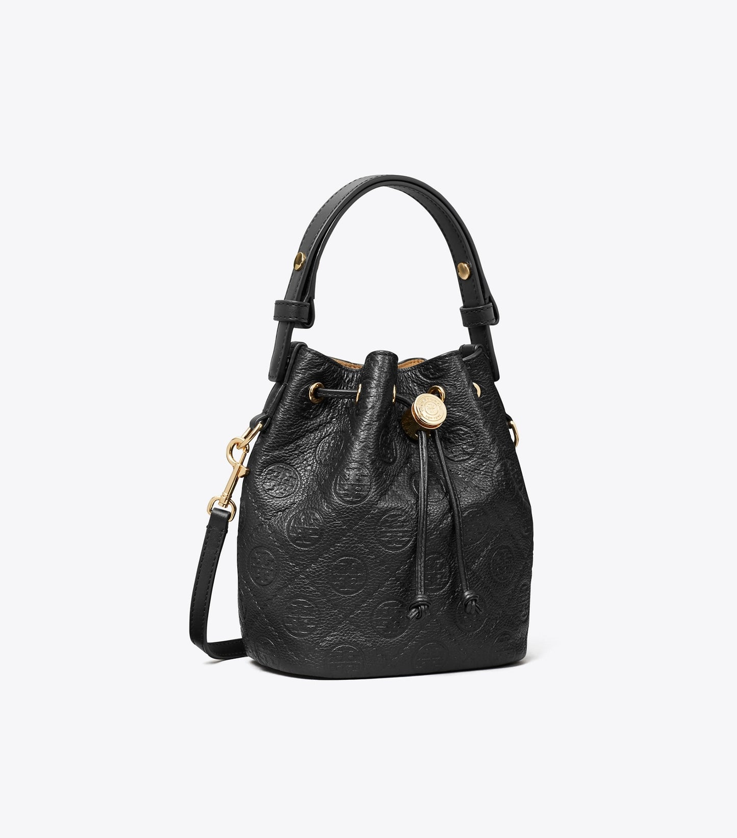Tory Burch T Monogram Pebbled Mini Bucket Bag - Black