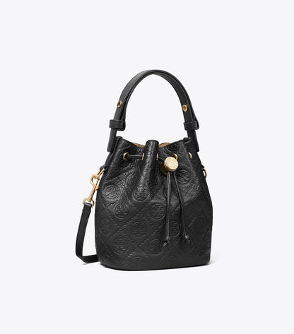 Tory Burch T Monogram Pebbled Mini Bucket Bag - Black