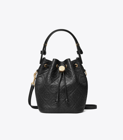 Tory Burch T Monogram Pebbled Mini Bucket Bag - Black