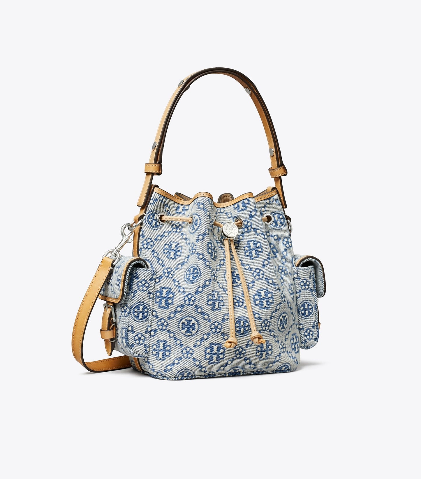Tory Burch T Monogram Denim Bucket Bag - Powder Blue