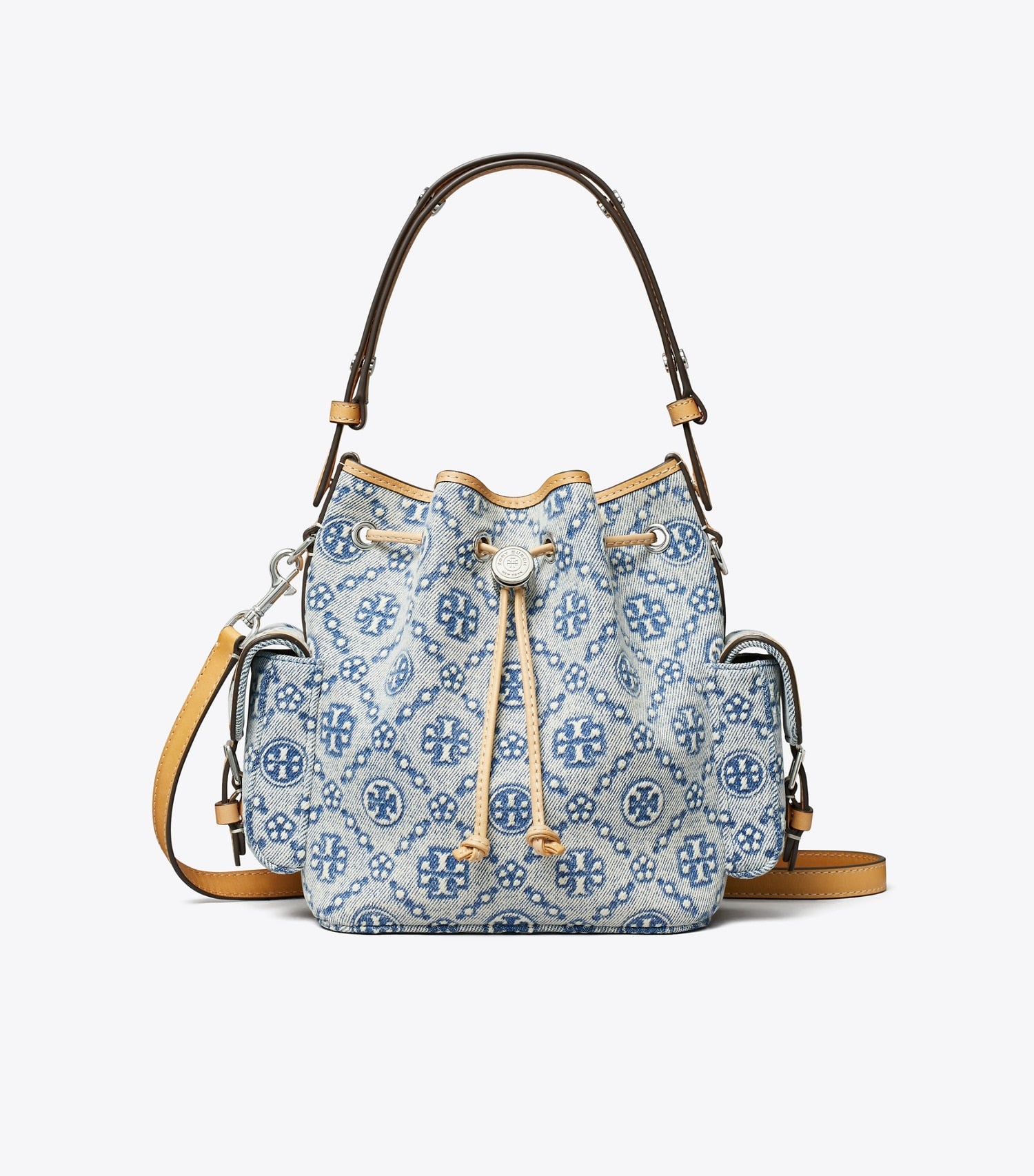 Tory Burch T Monogram Denim Bucket Bag - Powder Blue