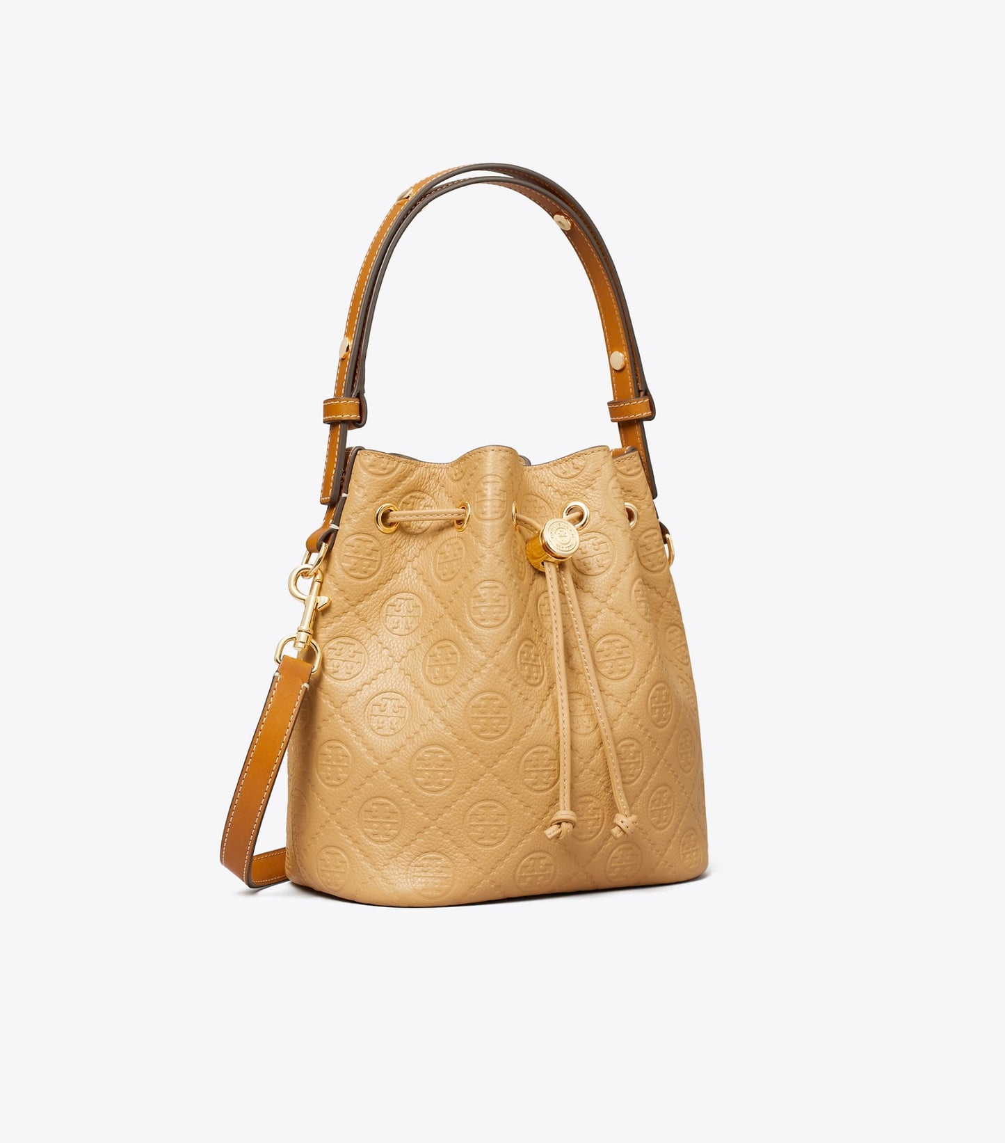 Tory Burch T Monogram Pebble Bucket Bag - Biscotti