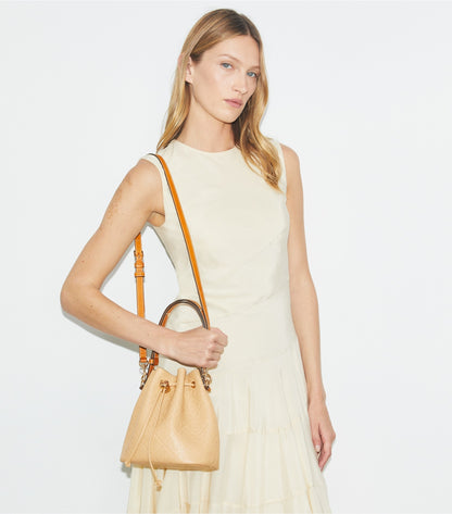 Tory Burch T Monogram Pebble Bucket Bag - Biscotti