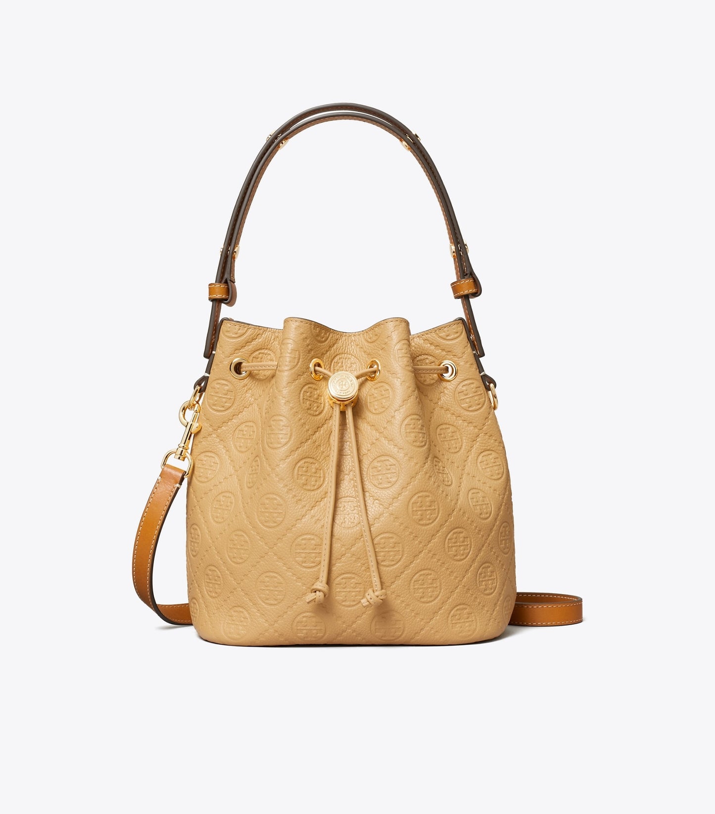Tory Burch T Monogram Pebble Bucket Bag - Biscotti