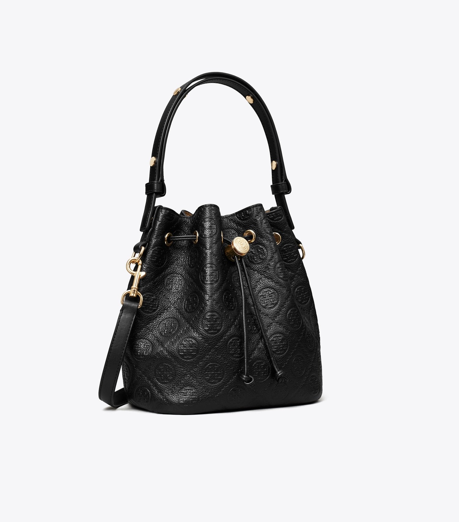 Tory Burch T Monogram Pebbled Bucket Bag - Black