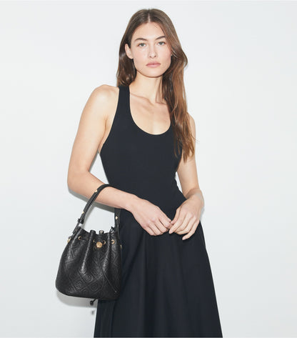 Tory Burch T Monogram Pebbled Bucket Bag - Black