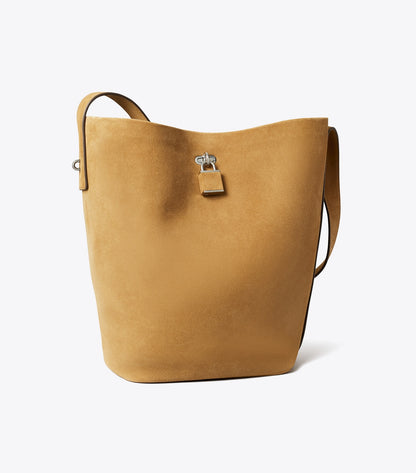 Tory Burch Lock Slim Suede Bucket Bag - Wild Tabacco