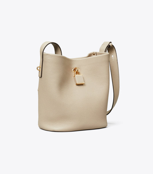 Tory Burch Medium Lock Slim Bucket Bag - Light Stone