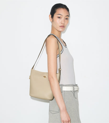 Tory Burch Medium Lock Slim Bucket Bag - Light Stone