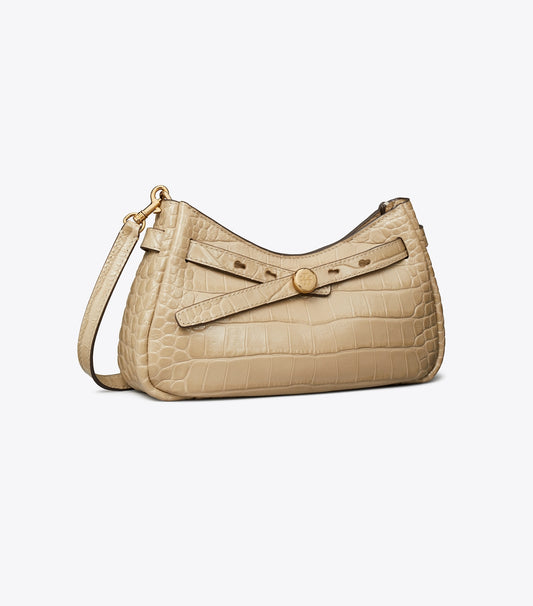 Tory Burch Romy Croc-Embossed Zip Top Crossbody Bag - Light Hickory