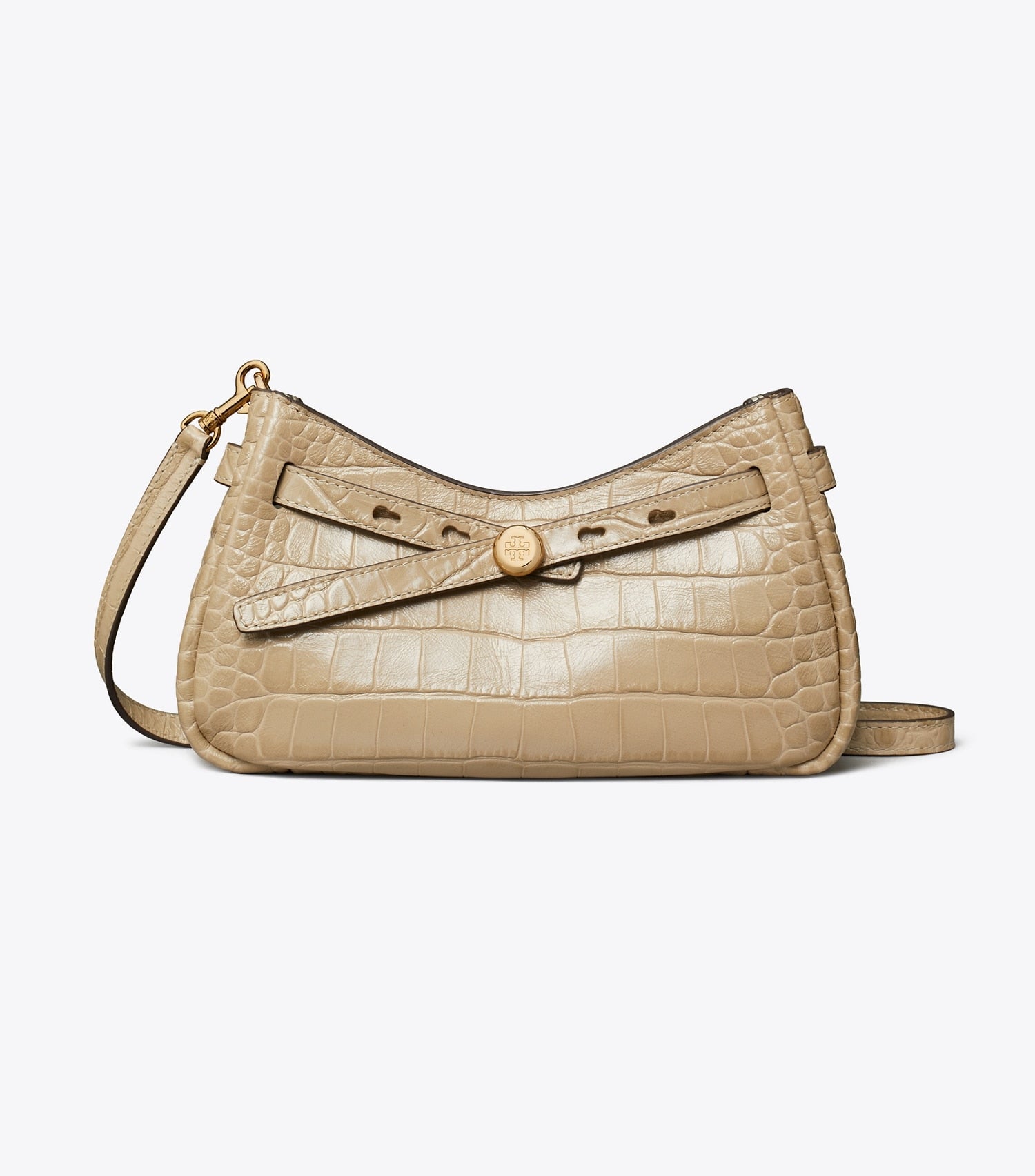 Tory Burch Romy Croc-Embossed Zip Top Crossbody Bag - Light Hickory