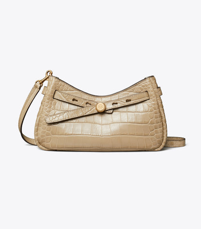 Tory Burch Romy Croc-Embossed Zip Top Crossbody Bag - Light Hickory