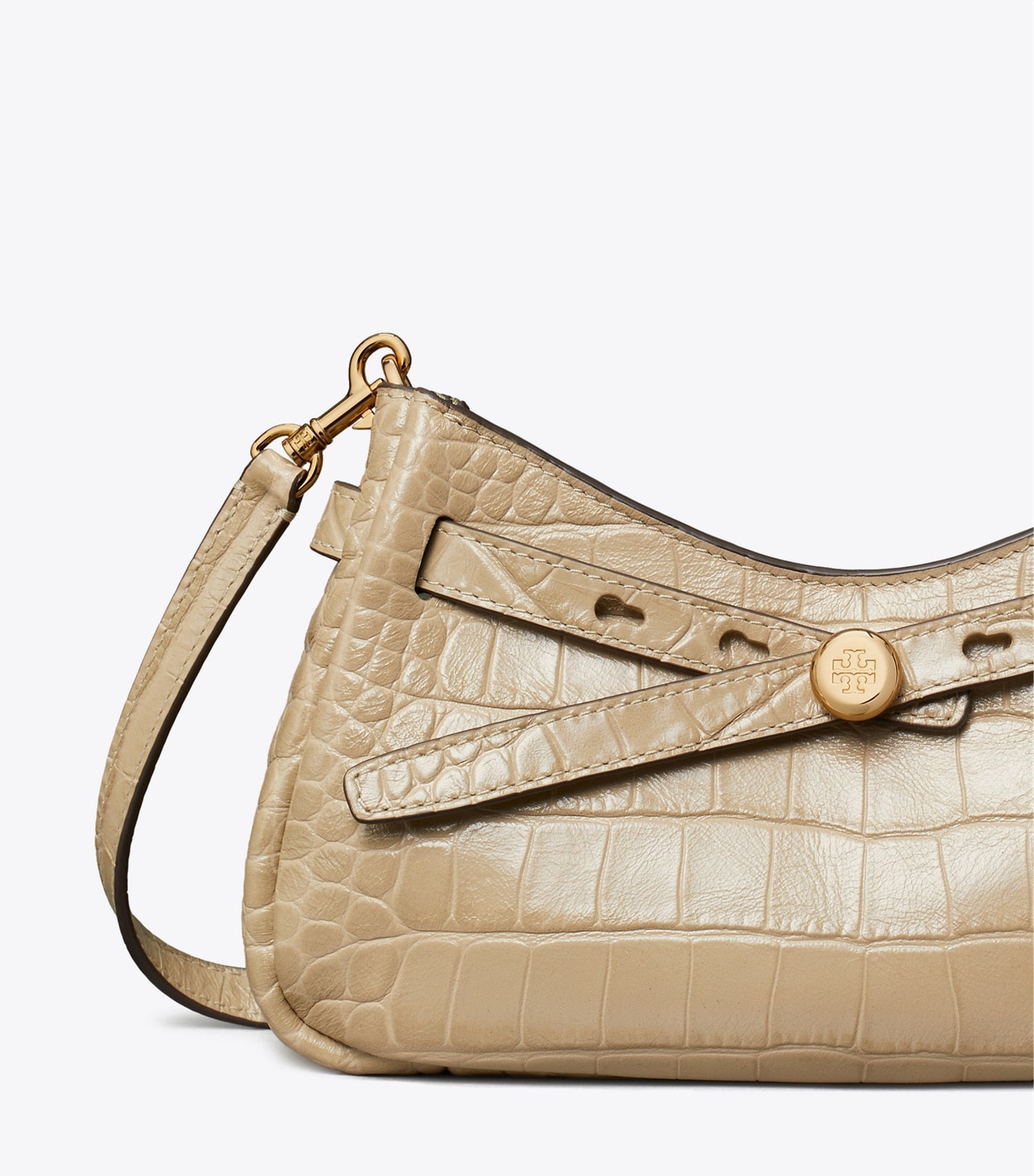 Tory Burch Romy Croc-Embossed Zip Top Crossbody Bag - Light Hickory