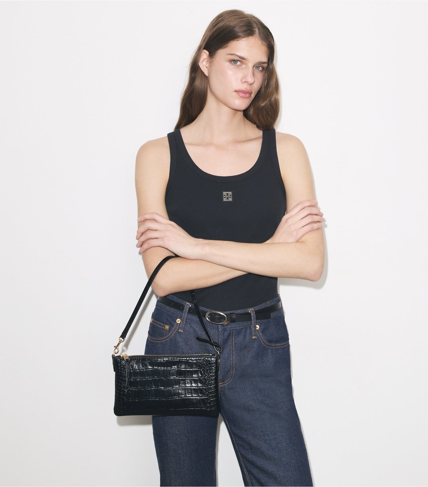 Tory Burch Croc-Embossed Pochette - Black