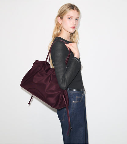 Tory Burch Ella Nylon Drawstring Tote - Dark Carmine