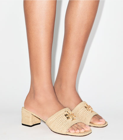 Tory Burch Eleanor Raffia Heeled Sandal - Natural / Gold