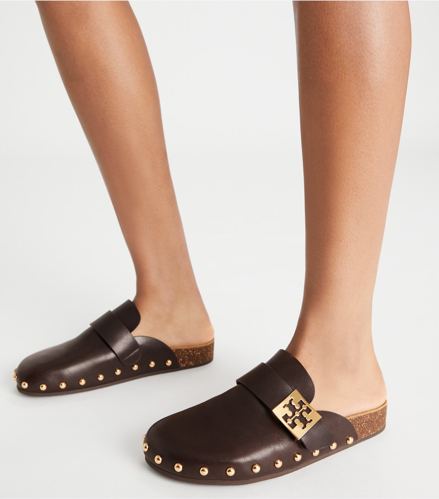 Tory Burch Mellow Studded Mule - Deep Mocha / Gold