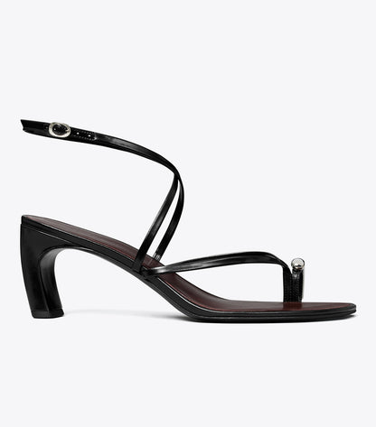Tory Burch Pierced Multi-Strap Heeled Sandal - Perfect Black / Silver