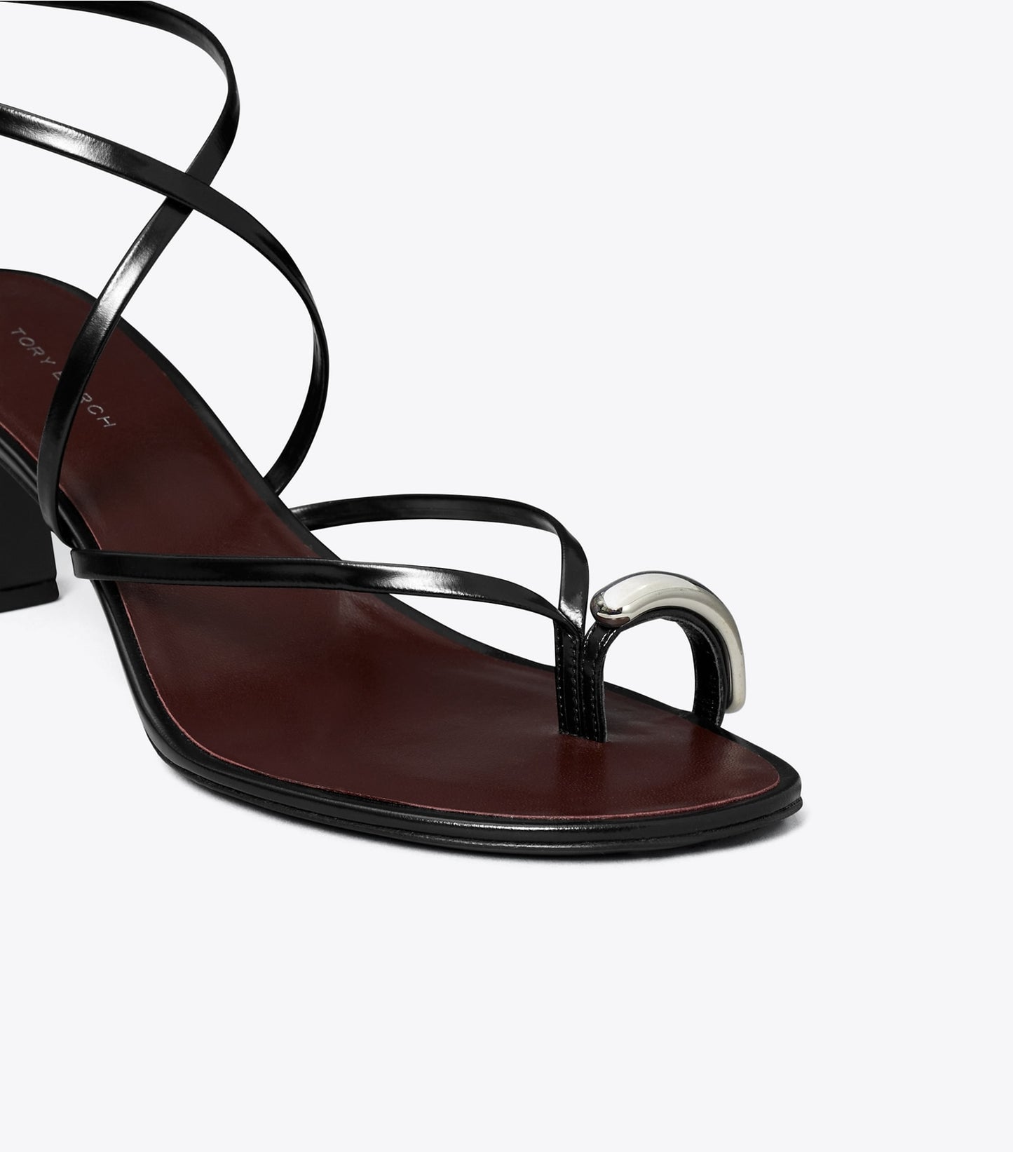 Tory Burch Pierced Multi-Strap Heeled Sandal - Perfect Black / Silver