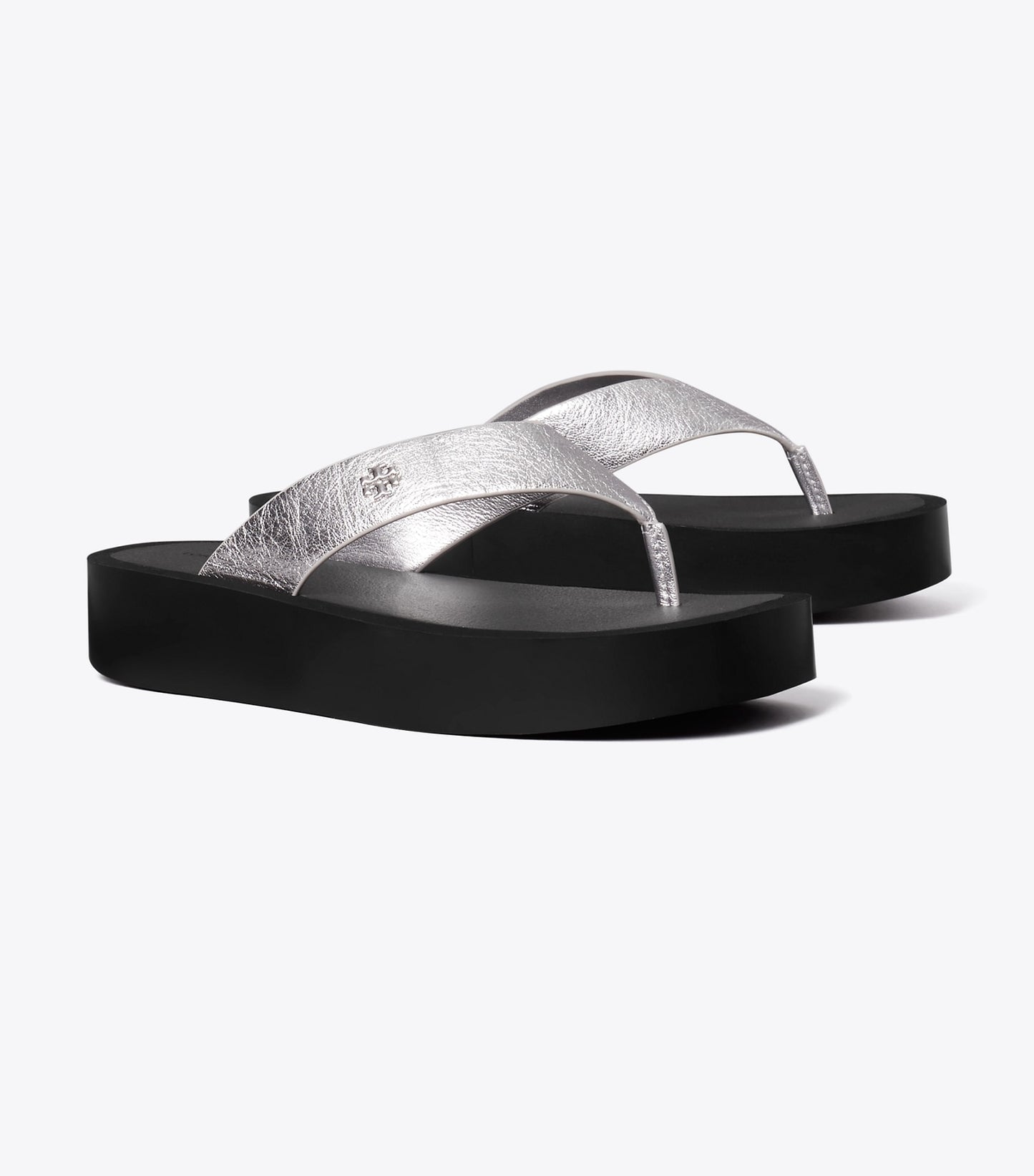 Tory Burch Leather Platform Flip Flop - Silver / Perfect Black / Silver