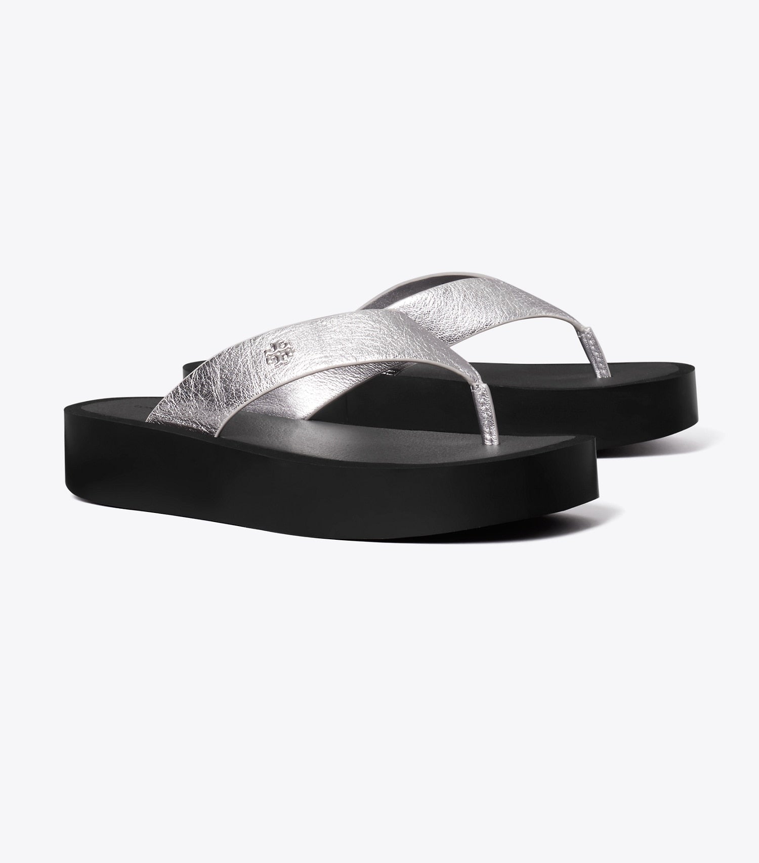 Tory Burch Leather Platform Flip Flop - Silver / Perfect Black / Silver
