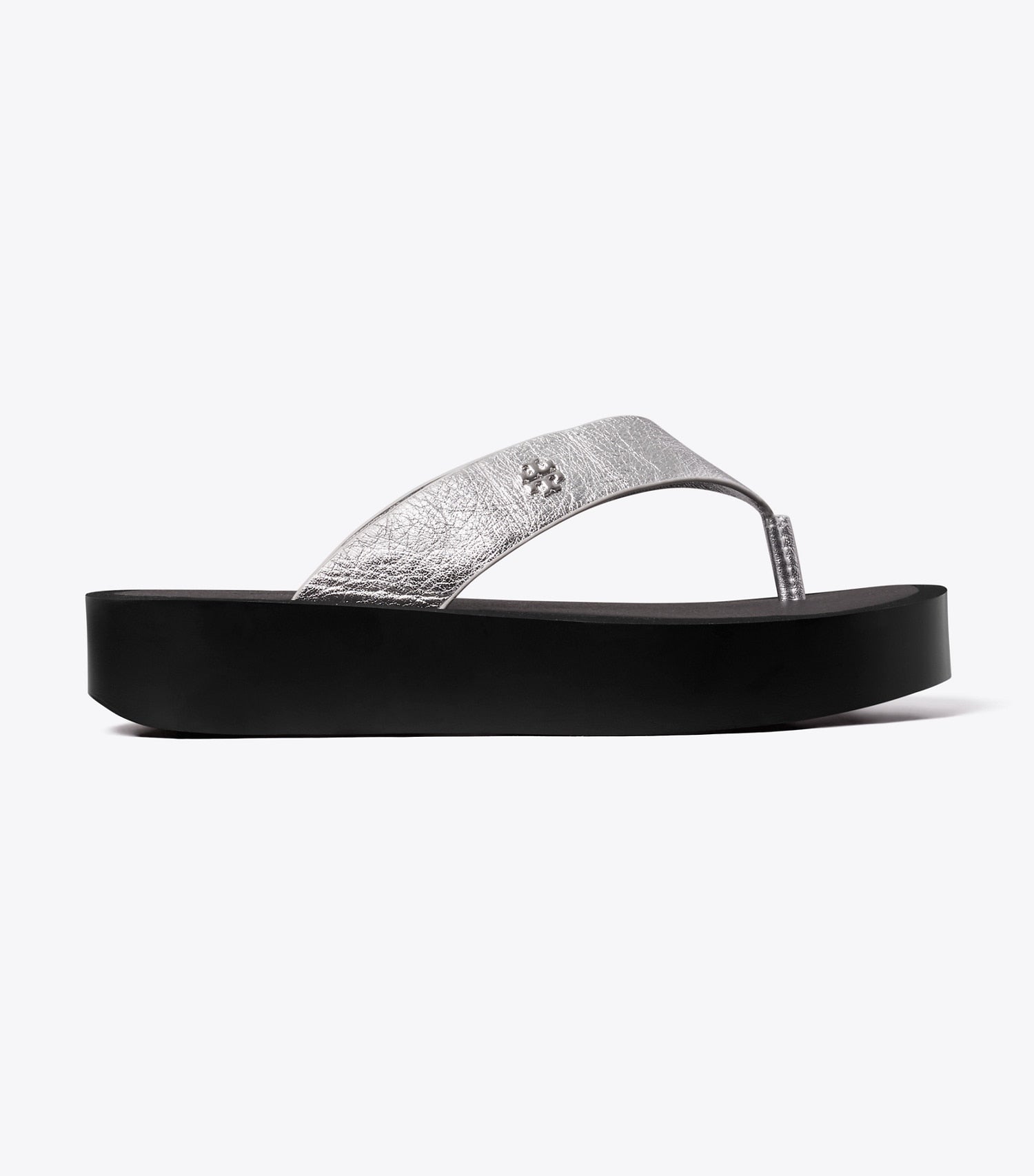 Tory Burch Leather Platform Flip Flop - Silver / Perfect Black / Silver