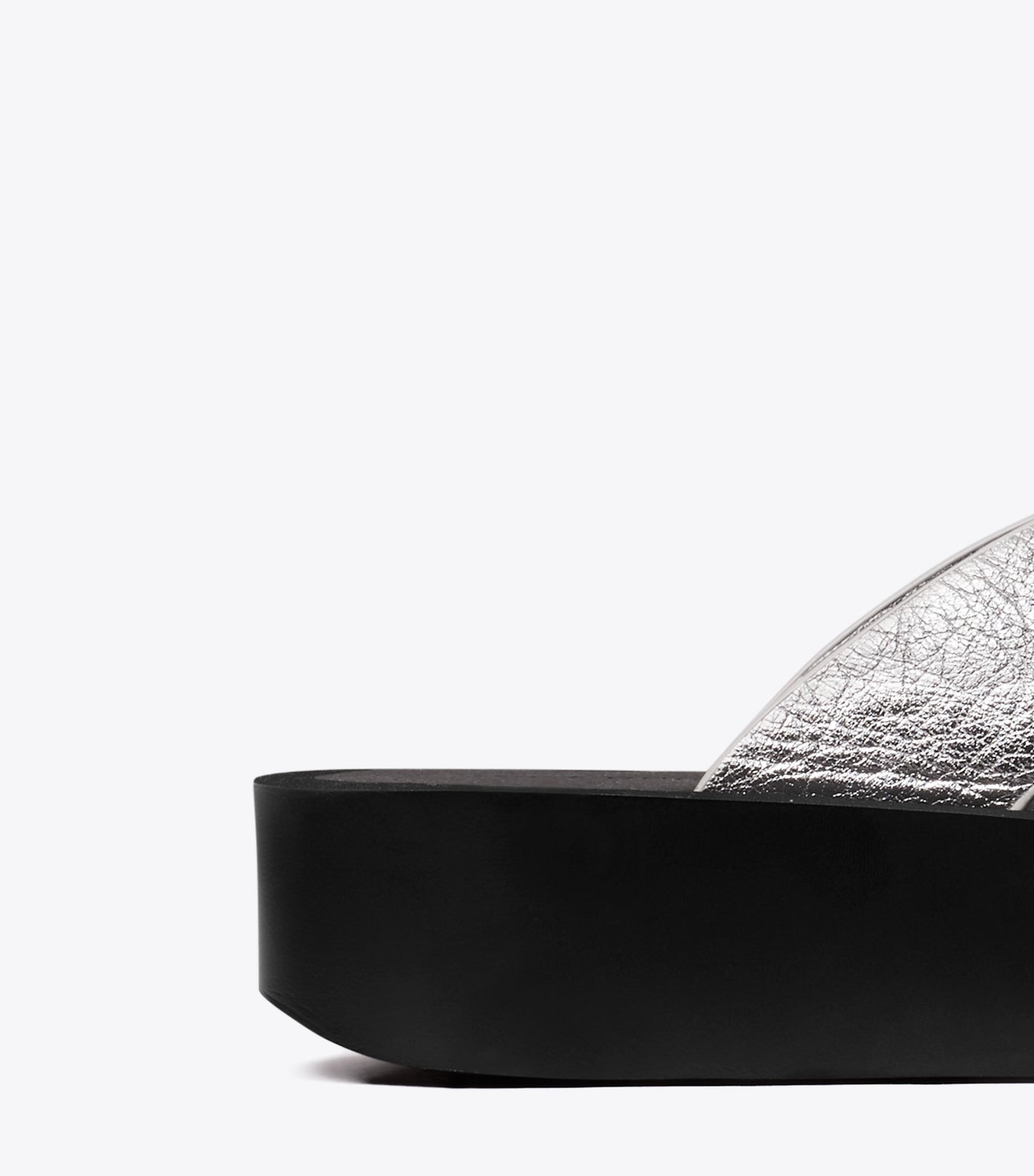 Tory Burch Leather Platform Flip Flop - Silver / Perfect Black / Silver