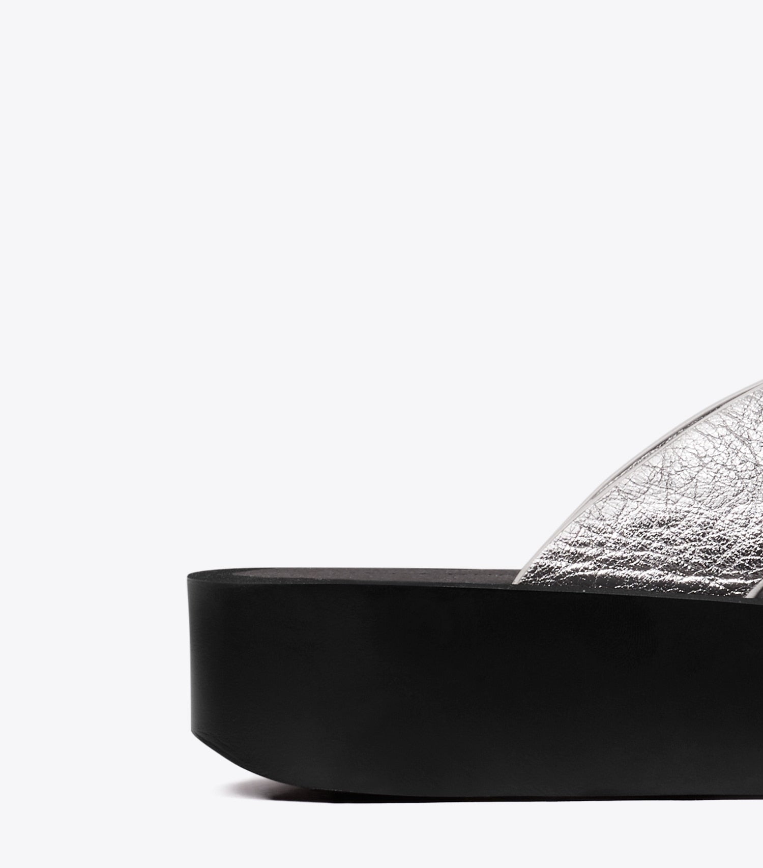 Tory Burch Leather Platform Flip Flop - Silver / Perfect Black / Silver