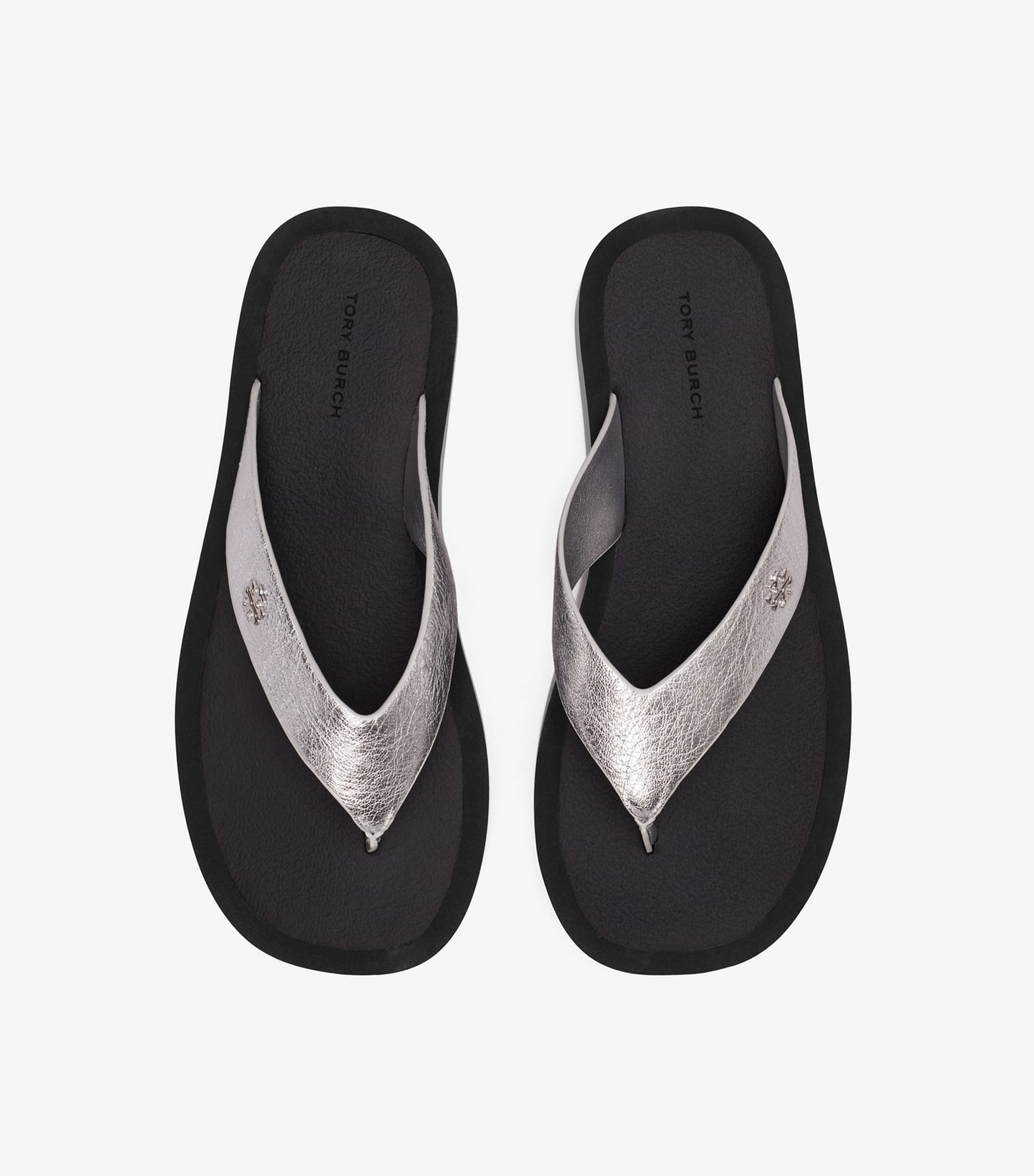 Tory Burch Leather Platform Flip Flop - Silver / Perfect Black / Silver