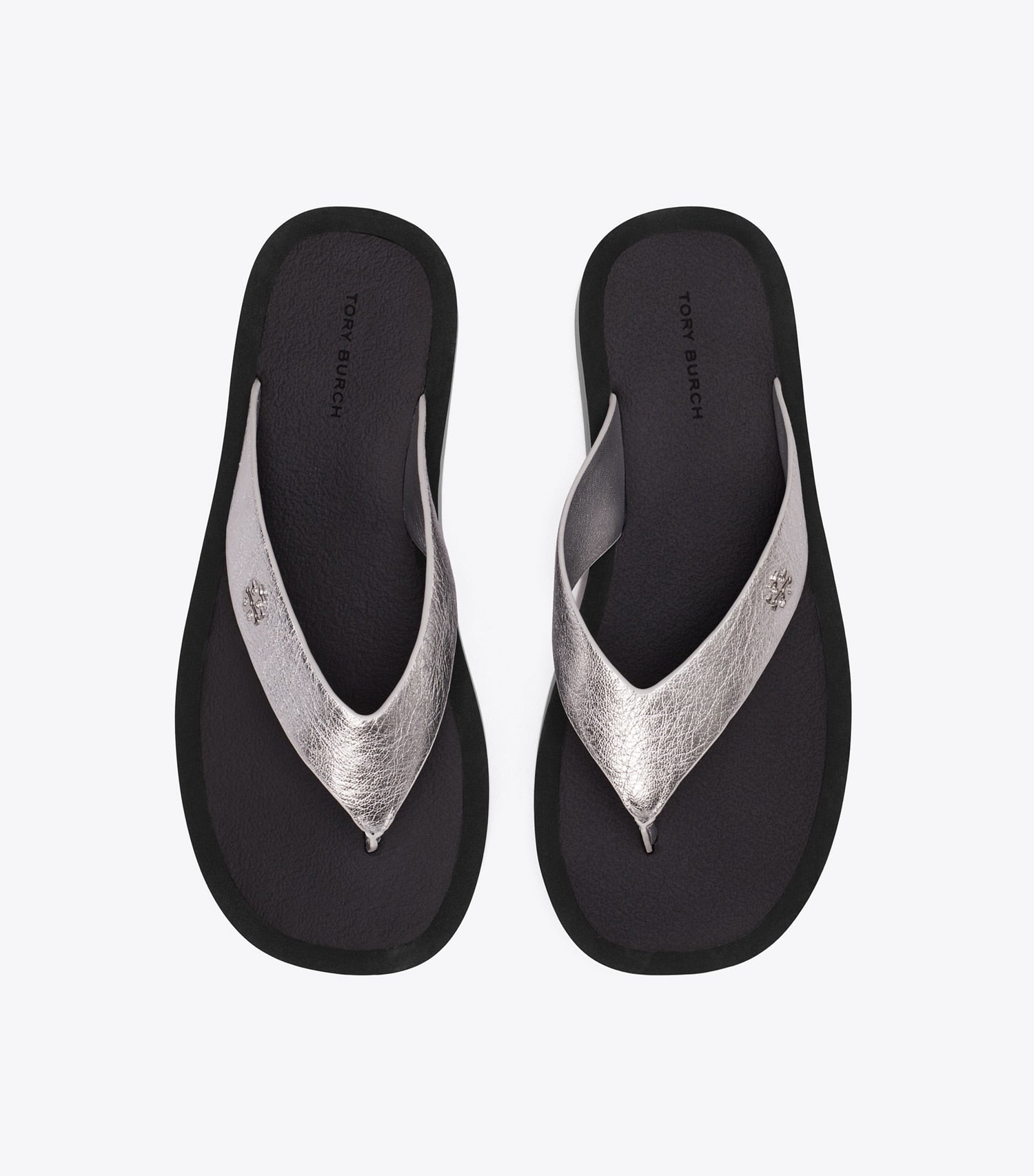 Tory Burch Leather Platform Flip Flop - Silver / Perfect Black / Silver