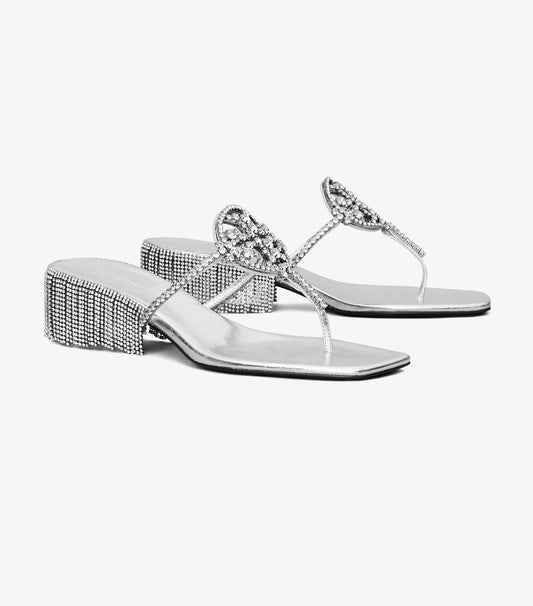 Tory Burch Miller Crystal Kitten Heel - Silver / Silver