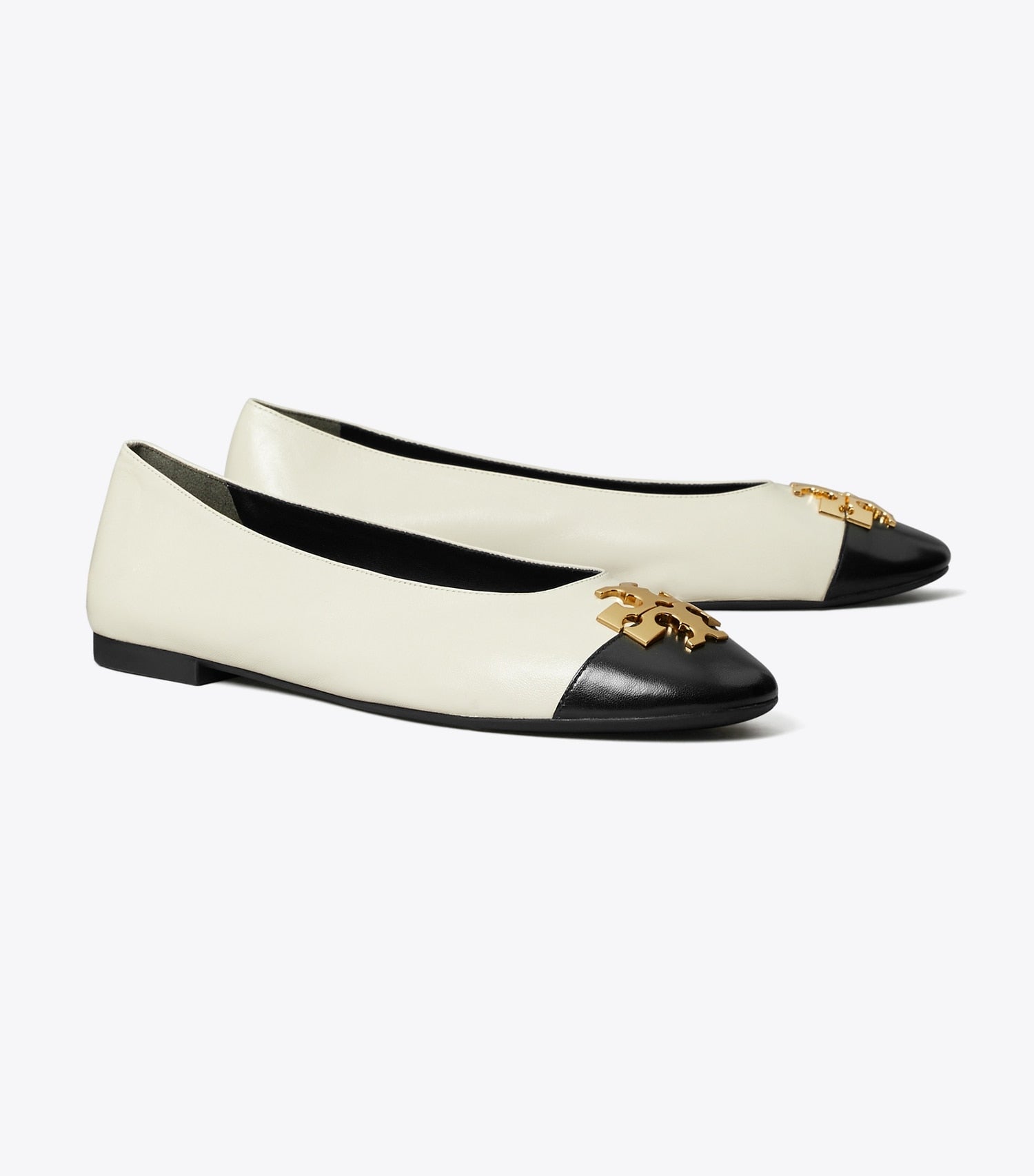 Tory Burch Charlie Ballet - Light Cream / Perfect Black / Gold