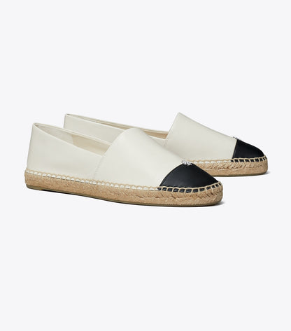 Tory Burch Cap-Toe Espadrille - Light Cream / Perfect Black