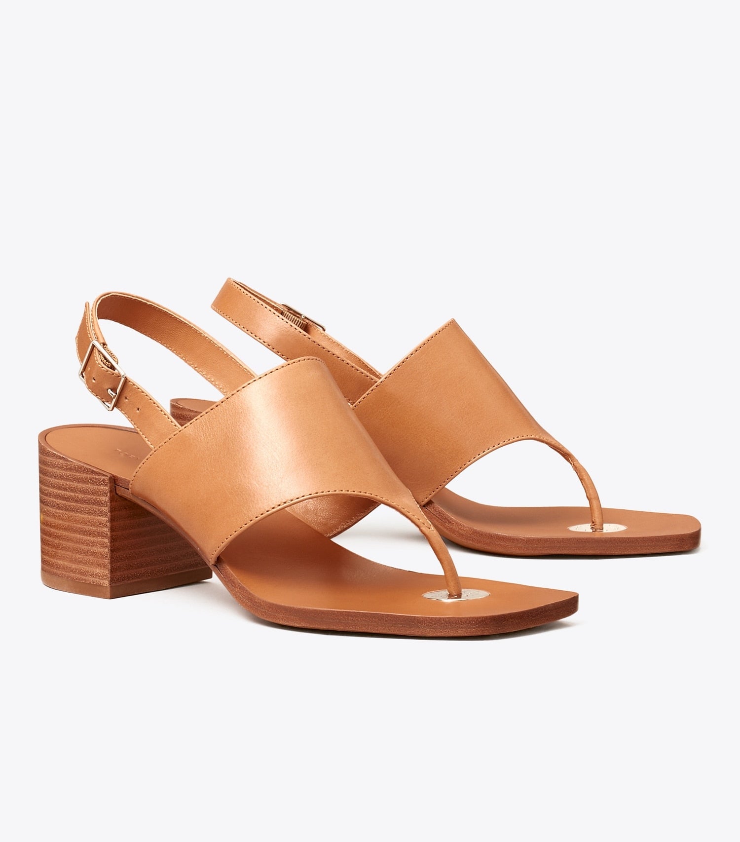Tory Burch Double T Coin Heeled Sandal - Tan