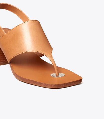 Tory Burch Double T Coin Heeled Sandal - Tan