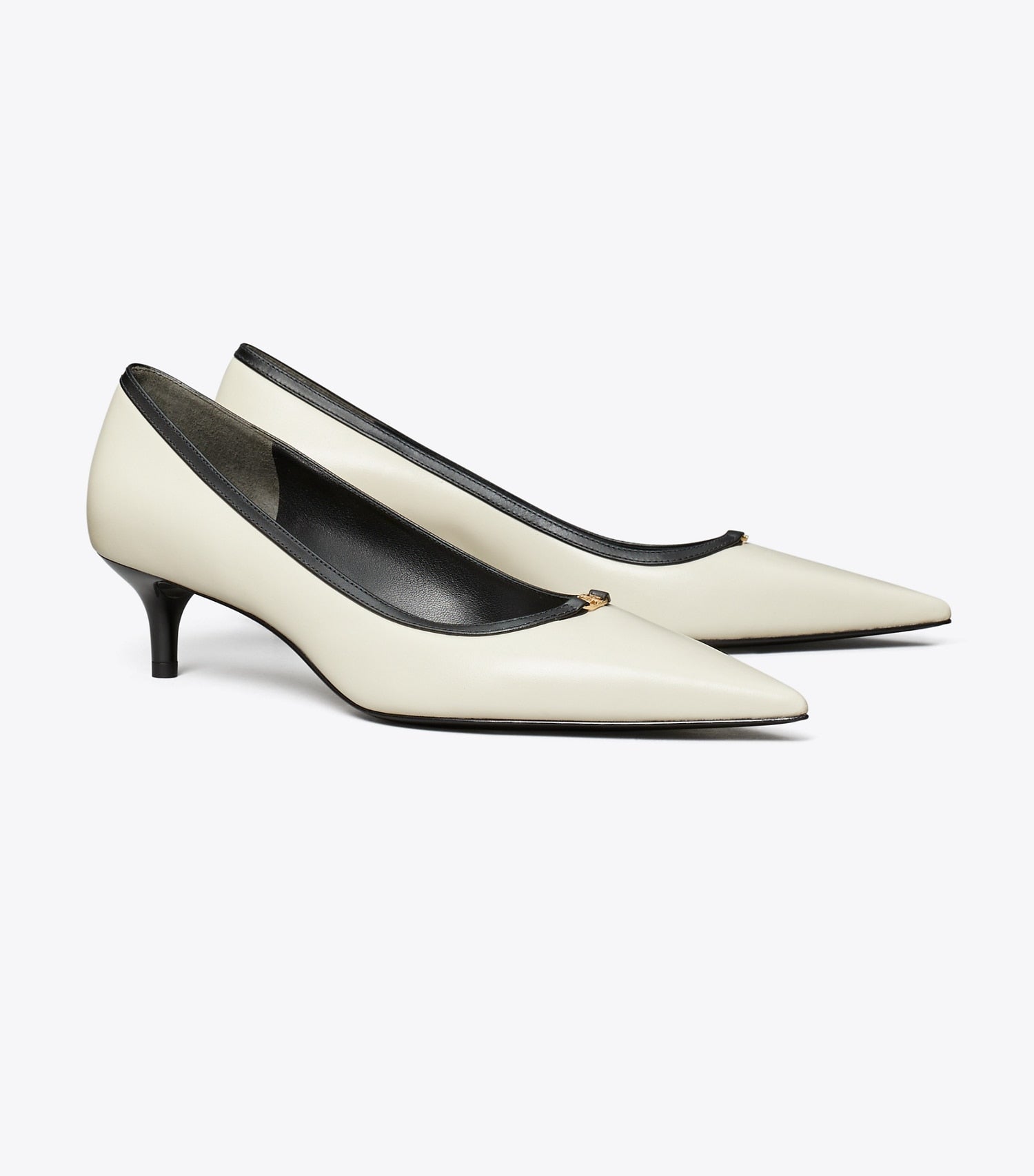 Tory Burch Double T Buckle Low-Heeled Pump - Light Cream / Perfect Black