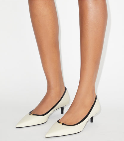 Tory Burch Double T Buckle Low-Heeled Pump - Light Cream / Perfect Black