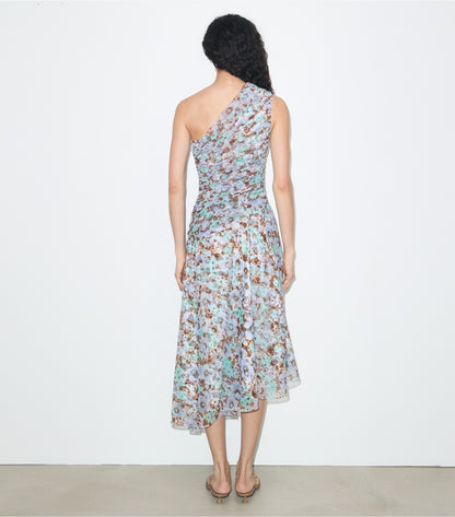 Tory Burch Printed One-Shoulder Dress - Blue Floral