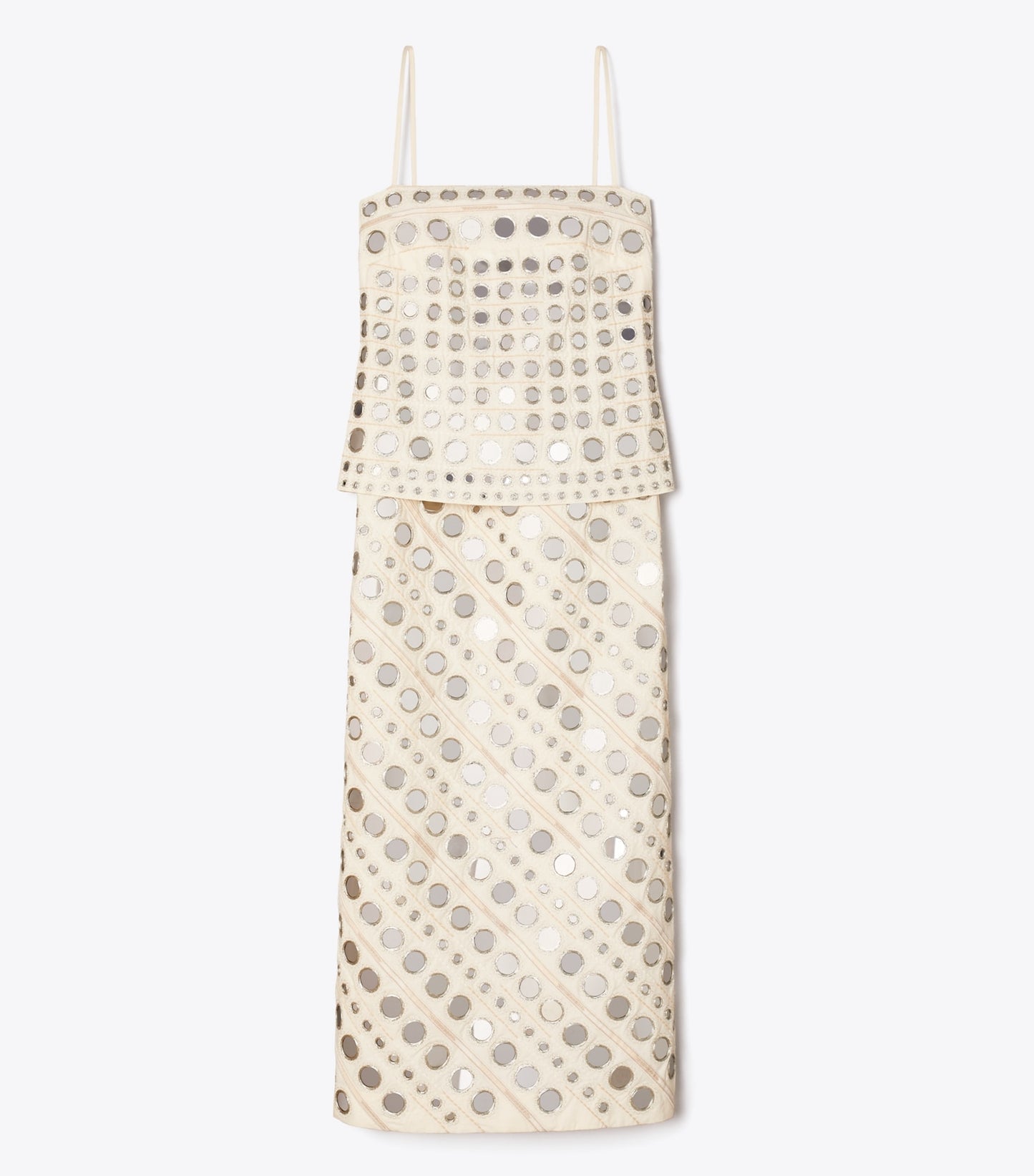 Tory Burch Mirror Embellished Cotton Dress - New Ivory