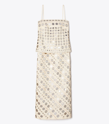 Tory Burch Mirror Embellished Cotton Dress - New Ivory