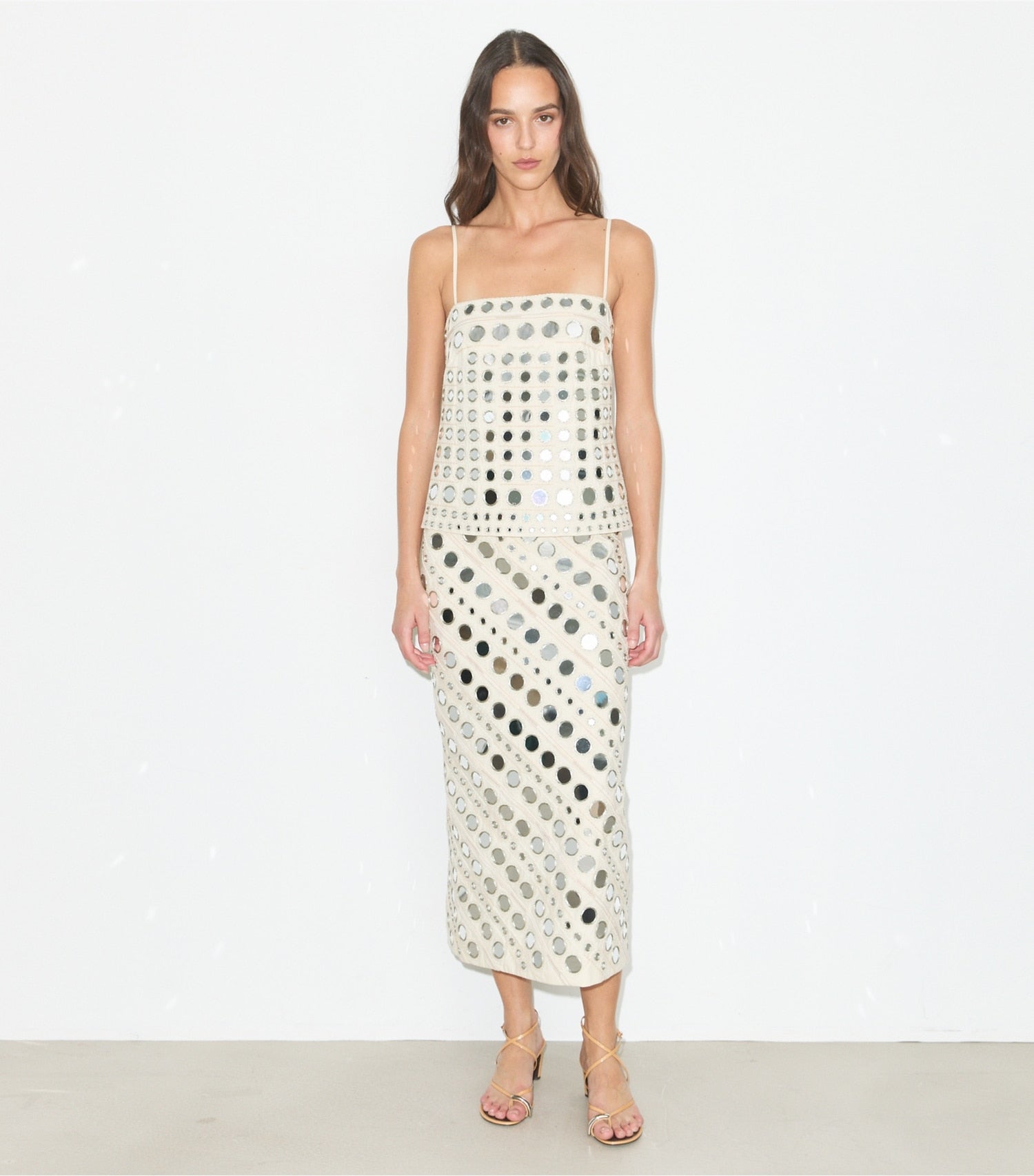Tory Burch Mirror Embellished Cotton Dress - New Ivory