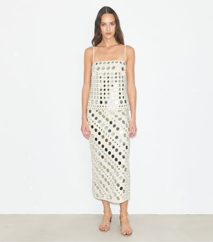 Tory Burch Mirror Embellished Cotton Dress - New Ivory