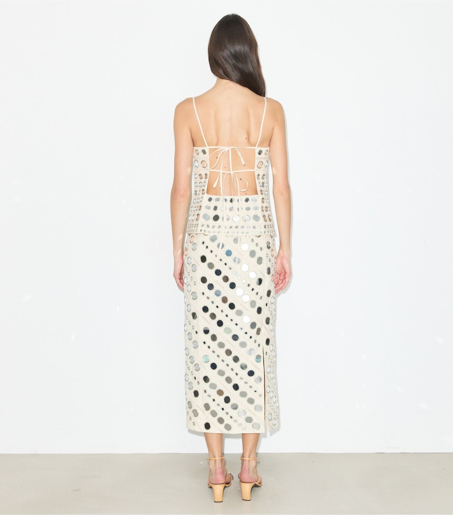 Tory Burch Mirror Embellished Cotton Dress - New Ivory