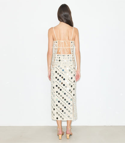 Tory Burch Mirror Embellished Cotton Dress - New Ivory
