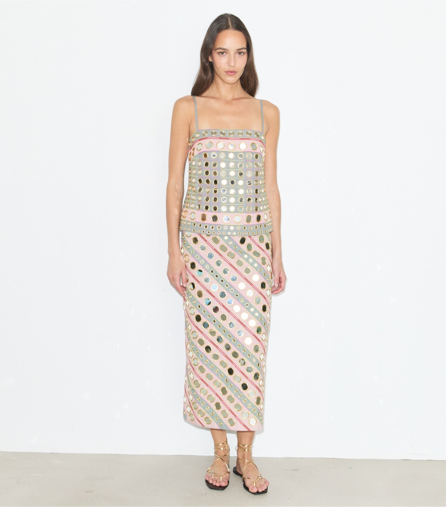 Tory Burch Mirror Embellished Cotton Dress - Pink / Gray