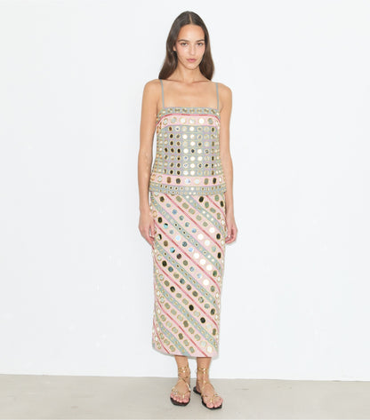 Tory Burch Mirror Embellished Cotton Dress - Pink / Gray
