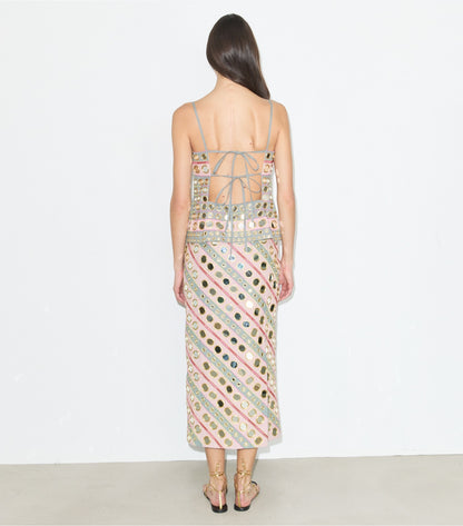 Tory Burch Mirror Embellished Cotton Dress - Pink / Gray