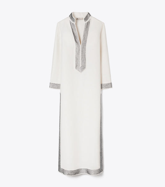 Tory Burch Embellished Linen Caftan - New Ivory